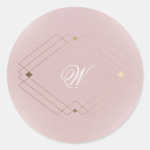 Sticker Rond Mariage Monogramme rose Rose doré classique