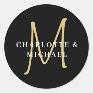 Sticker Rond Mariage monogramme simple, élégant