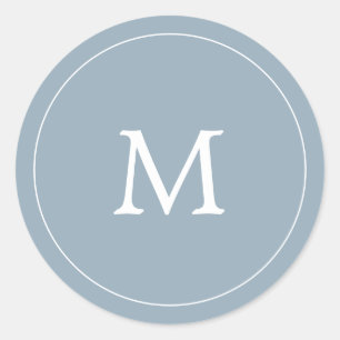 Sticker Rond mariage monogramme simple minimaliste bleu gris
