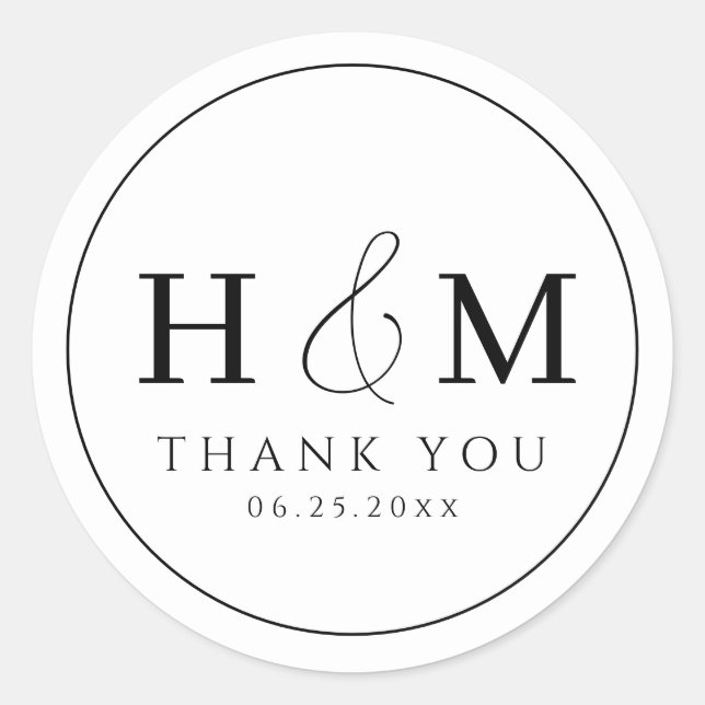 Sticker Rond Mariage Monogrammé Typographie Simple Élégante (Devant)