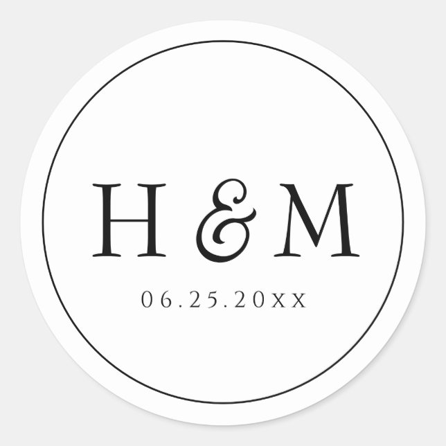 Sticker Rond Mariage Monogrammé Typographie Simple Élégante (Devant)