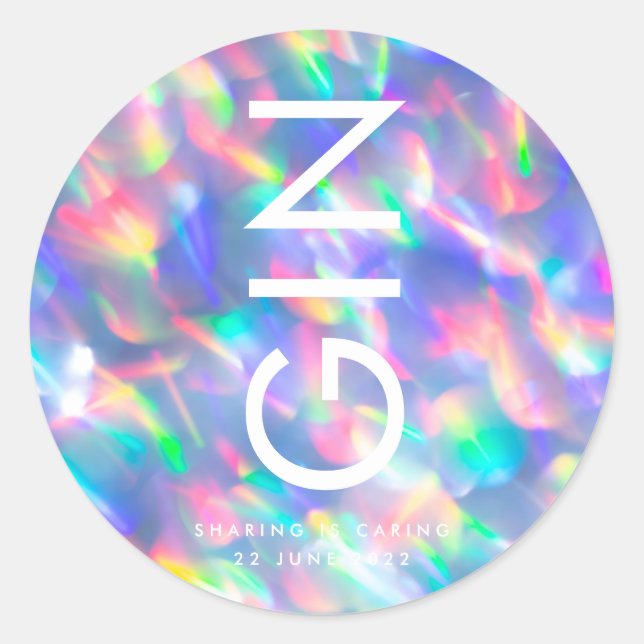 Sticker Rond Mariage Monogramme Ultra Moderne Iridescent (Devant)