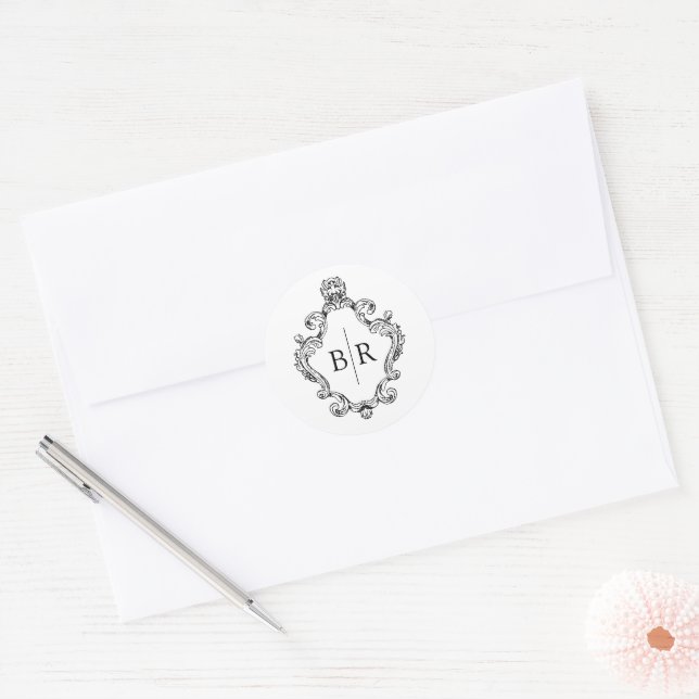 Sticker Rond Mariage Monogramme vintage (Enveloppe)