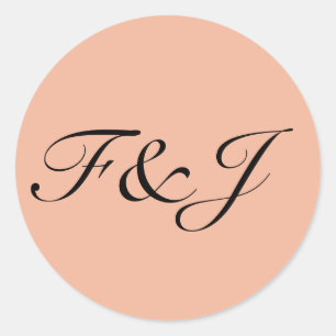 Sticker Rond Mariage Monogramme Vintage Pastel Peach