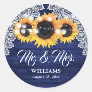 Sticker Rond Mariage Monsieur et Madame Tournesol Bois Bleu Mar