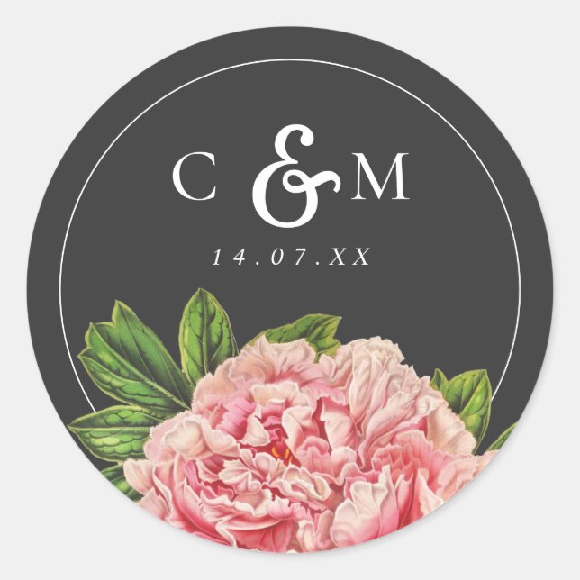 Sticker Rond Mariage Moody Vintage Pink Peony (Devant)