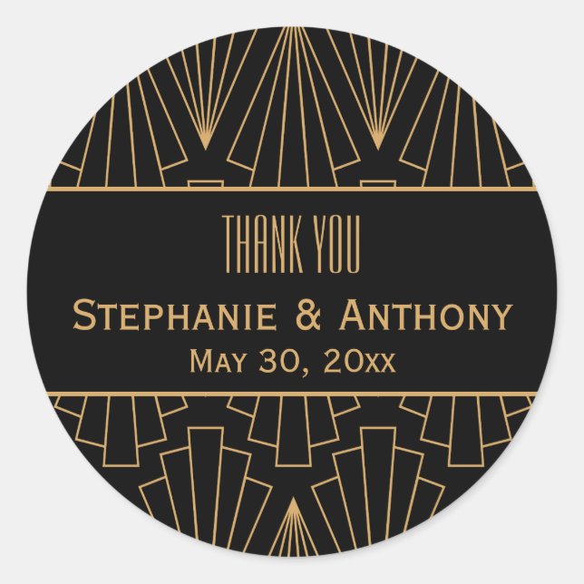 Sticker Rond Mariage Motif Gold et Black Art Déco (Devant)