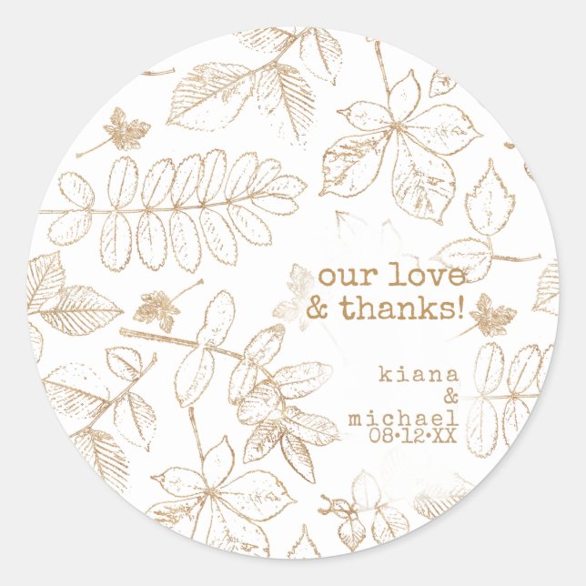Sticker Rond Mariage Motif Golden Leaf ID655 (Devant)