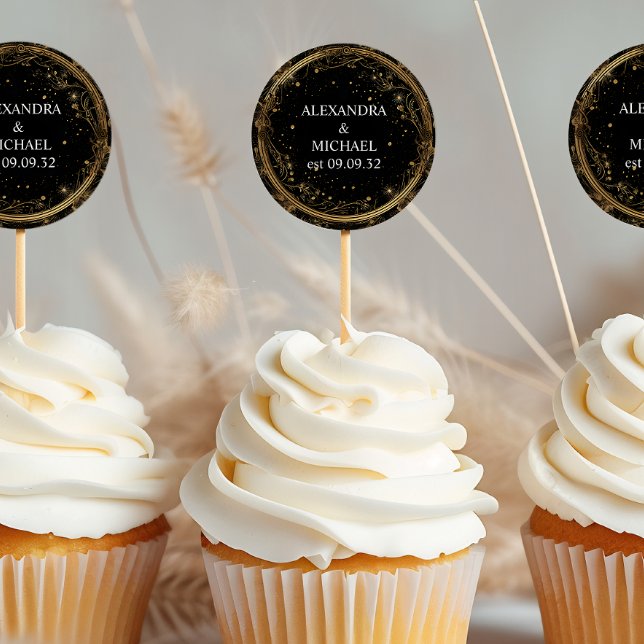 Sticker Rond Mariage mystique céleste noir et or (Créateur téléchargé)