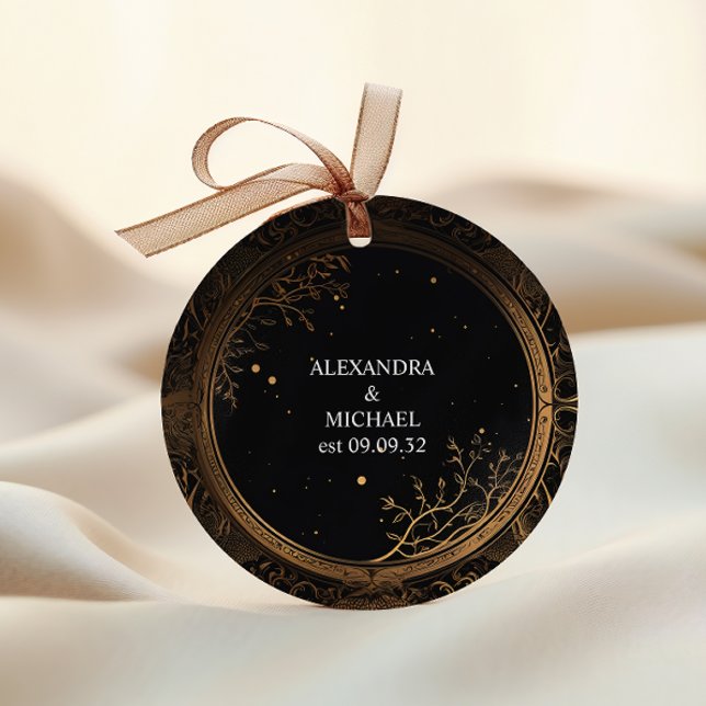 Sticker Rond Mariage mystique céleste noir et or (Créateur téléchargé)