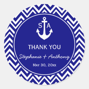 Sticker Rond Mariage nautique bleu et blanc de la marine