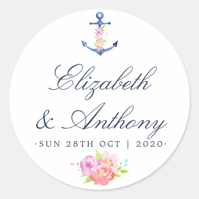 Sticker Rond Mariage naval floral aquarelle (Devant)