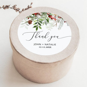 Sticker Rond Mariage Noël festif hivernal evergeen