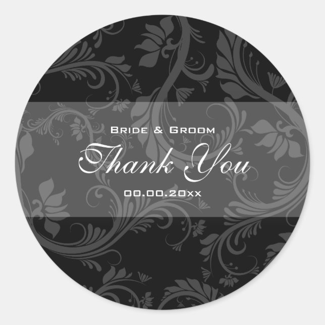 Sticker Rond Mariage noir blanc "merci" (Devant)