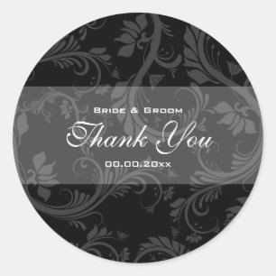Sticker Rond Mariage noir blanc "merci"