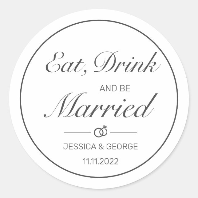 Sticker Rond Mariage noir blanc minimaliste moderne (Devant)