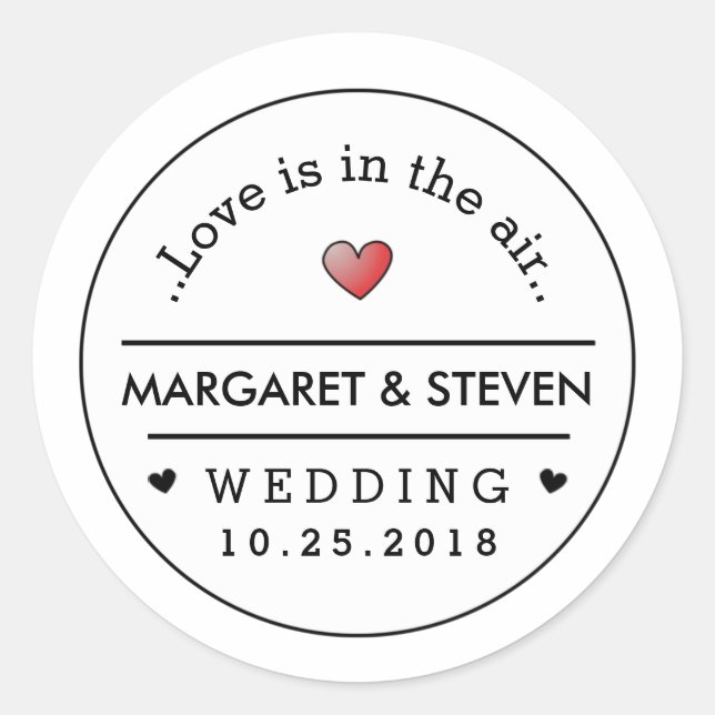 Sticker Rond Mariage noir blanc Personnalisé Noms et Date Red H (Devant)