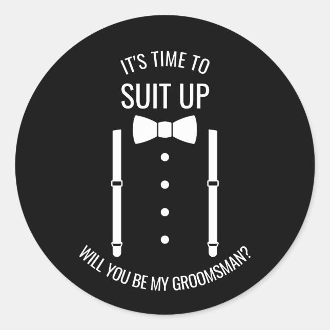 Sticker Rond Mariage noir Bow Cravate Groomsman Proposition (Devant)