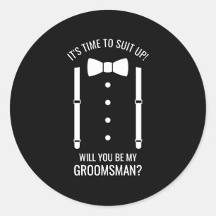 Sticker Rond Mariage noir Bow Cravate Groomsman Proposition