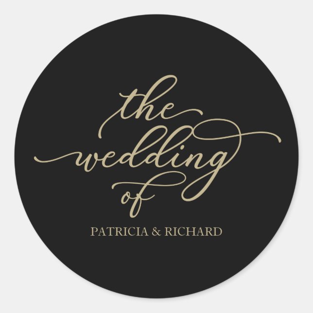 Sticker Rond Mariage Noir Calligraphie Or Chic (Devant)