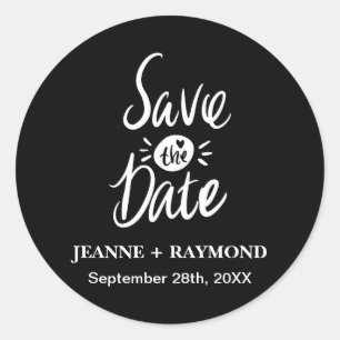Sticker Rond Mariage noir élégant personnalisé Enregistrer la d