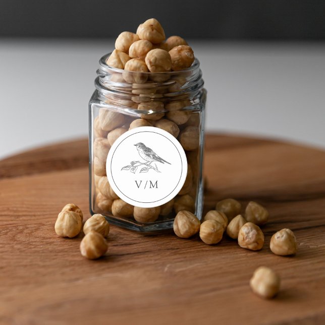 Sticker Rond Mariage noir et blanc oiseau vintage (Créateur téléchargé)