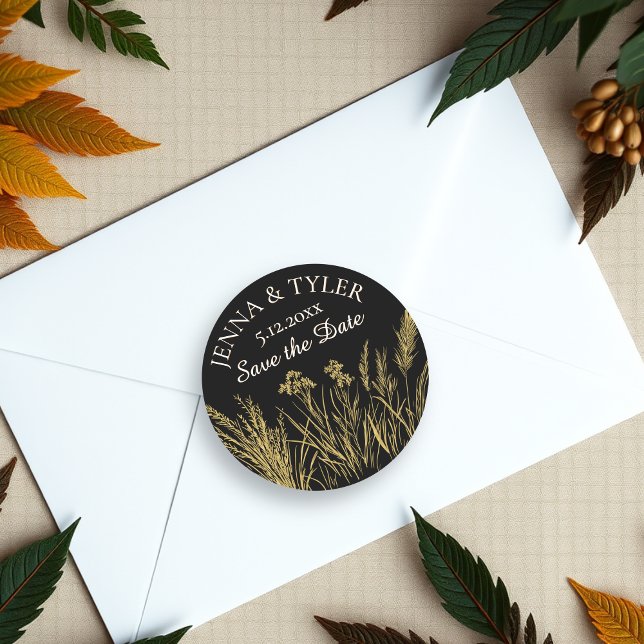 Sticker Rond Mariage noir et or Elégant Personnalisé (Créateur téléchargé)