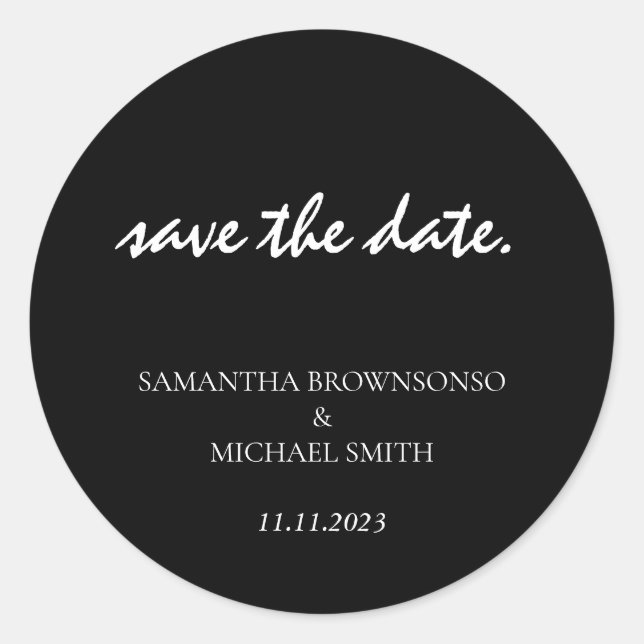Sticker Rond Mariage noir minimal propre simple Enregistrez la  (Devant)
