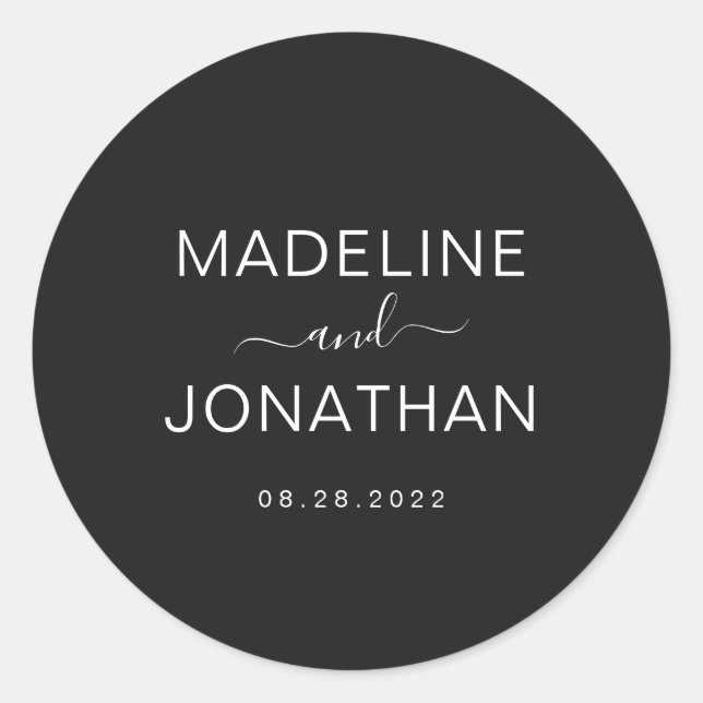 Sticker Rond Mariage noir simple et moderne (Devant)