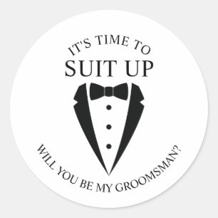 Sticker Rond Mariage noir Tuxedo Suit Groomsman Proposition