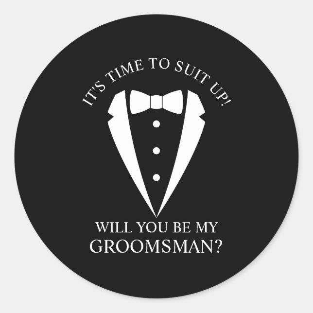 Sticker Rond Mariage noir Tuxedo Suit Groomsman Proposition (Devant)