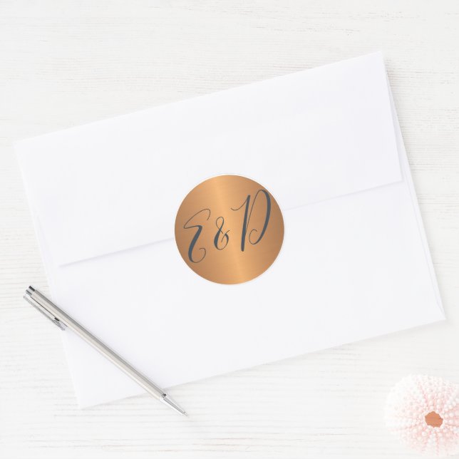 Sticker Rond Mariage nom monogramme initiales or marine (Enveloppe)