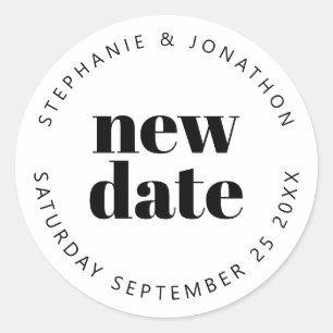 Sticker Rond Mariage Noms de nouvelle date texte simple noir bl