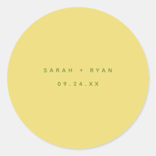 Sticker Rond Mariage Noms des Mariés Jaune Citron Moderne
