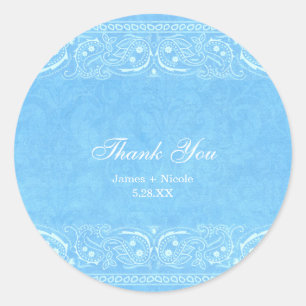 Sticker Rond Mariage occidental rustique bleu à motifs paisley