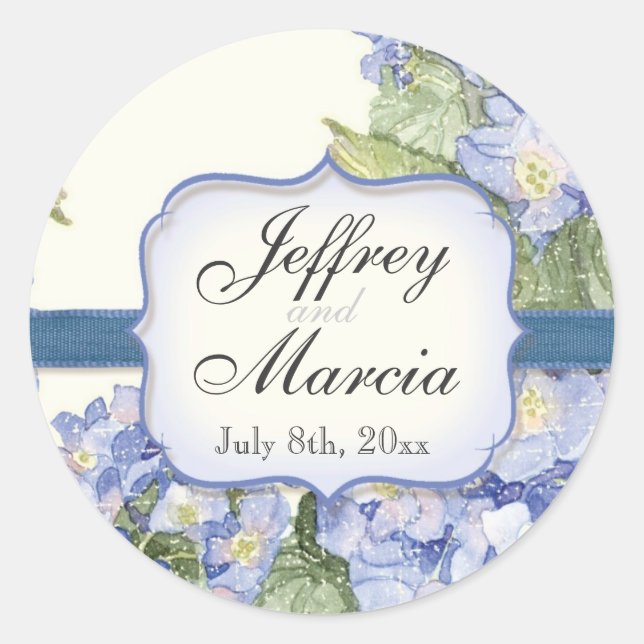 Sticker Rond Mariage officiel bleu Hydrangea Bracket Floral (Devant)