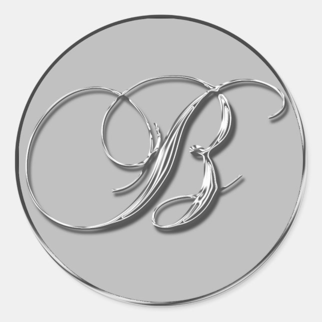 Sticker Rond Mariage officiel en argent Monogramme B Invitation (Devant)