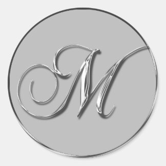 Sticker Rond Mariage officiel en argent Monogramme M Sceau d'in