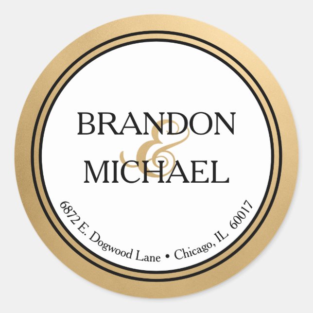Sticker Rond Mariage officiel Gold Black Adresse de retour (Devant)