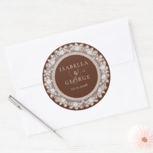 Sticker Rond Mariage Old Money Chocolat Marron Dentelle Merci