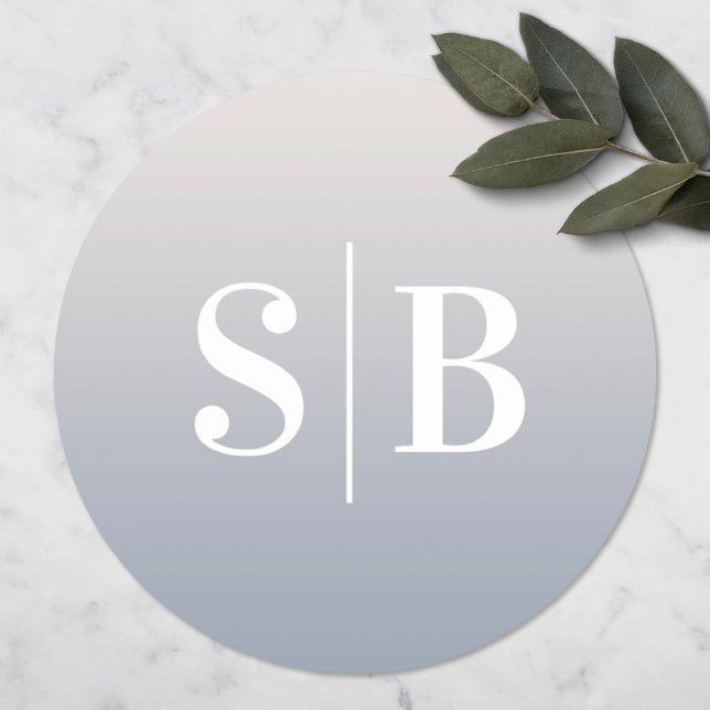 Sticker Rond Mariage Ombre Monogrammé Hors Blanc Et Bleu Dusty (Créateur téléchargé)
