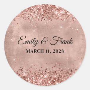 Sticker Rond Mariage or Rose Glitter