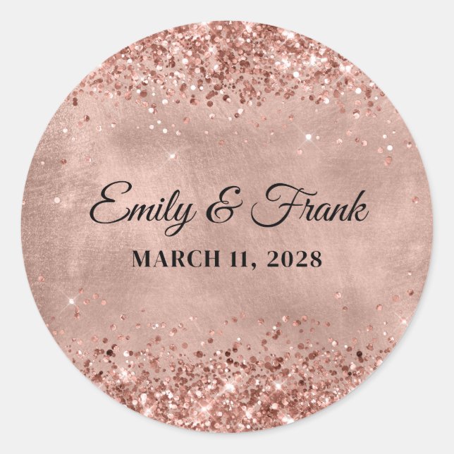Sticker Rond Mariage or Rose Glitter (Devant)