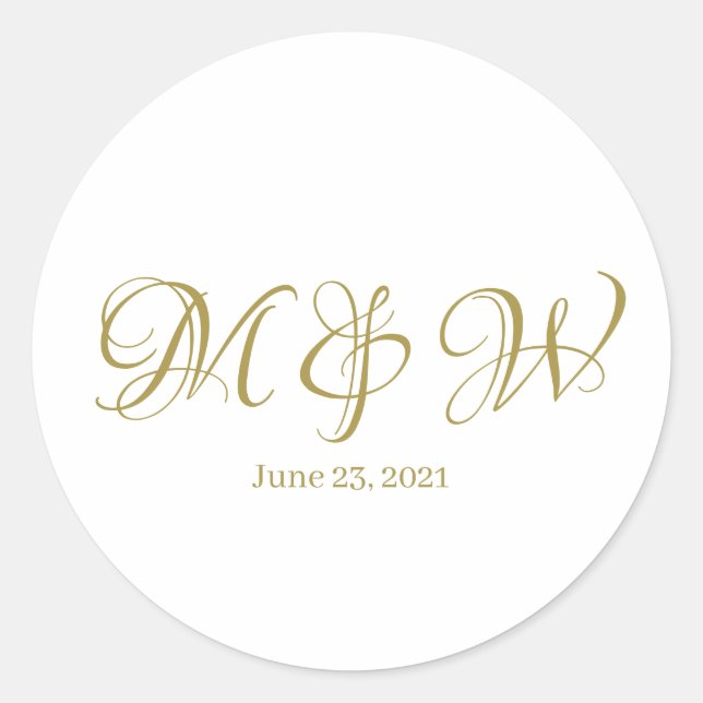 Sticker Rond Mariage or script monogramme élégant personnalisé  (Devant)