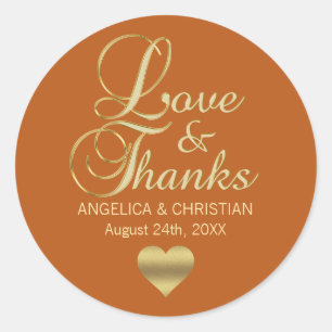 Sticker Rond Mariage ORANGE Gold LOVE & THANES personnalisé