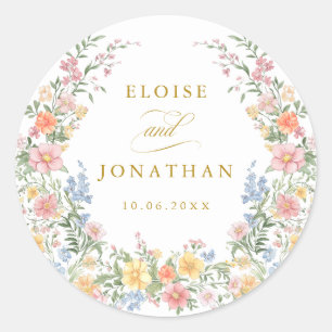 Sticker Rond Mariage Orné de Pâtes de Couleurs Tendres de Jardi