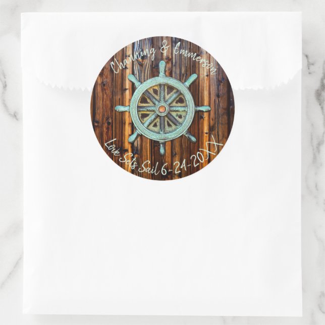 Sticker Rond Mariage ou Fiançailles nautique rustique (Sac)