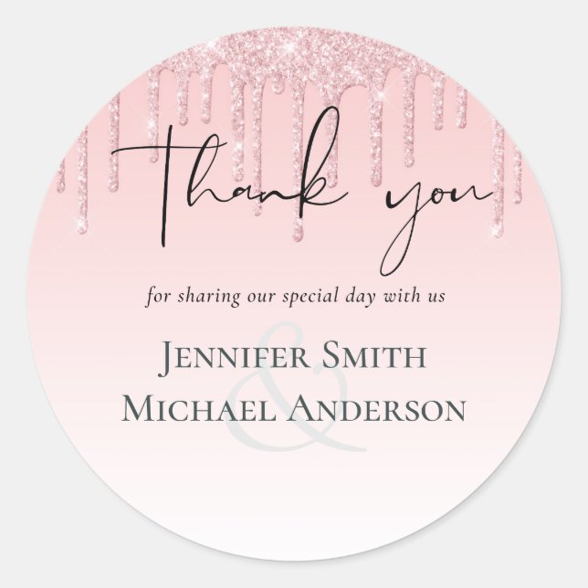 Sticker Rond Mariage Pailleté Rose Pétillant Pas Cher Pour Fill (Devant)