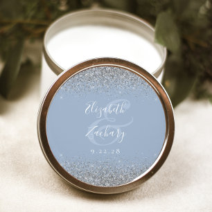 Sticker Rond Mariage Paillettes Argentées Bleu Poussiéreux Mode