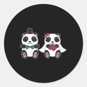 Sticker Rond Mariage Panda Épouse mariée mariée lune de miel ma